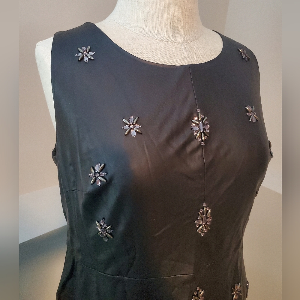 Lane Bryant Faux Leather Peplum Top with Beaded Accents Size 18